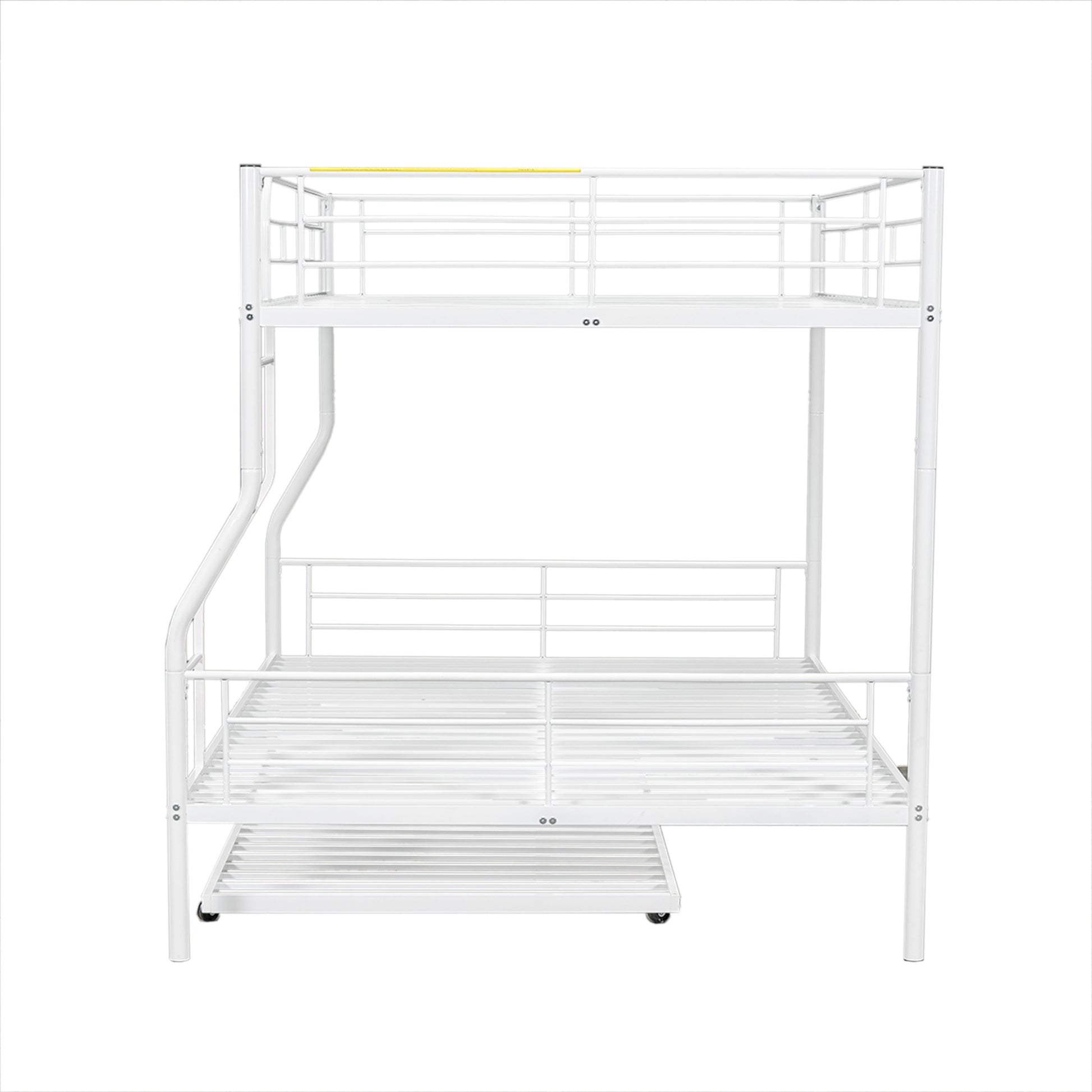 Full Xl Over Queen Metal Bunk Bed With Trundle, White Full Xl White Iron