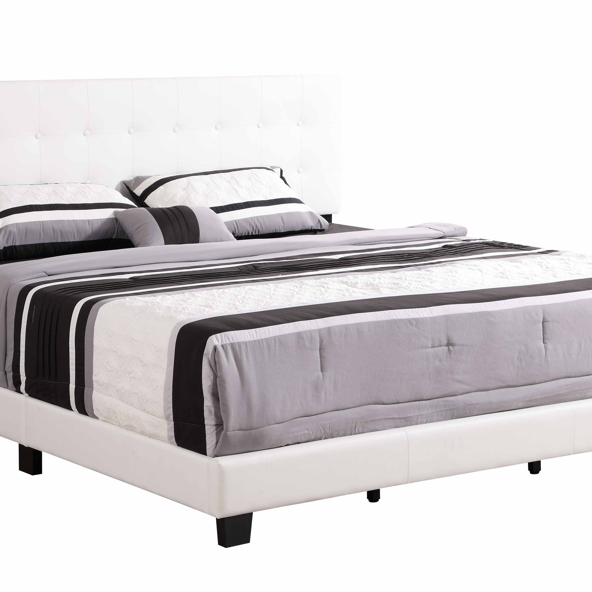 Contemporary White King Sized Bed Box Spring Required King White Foam Faux Leather Pu