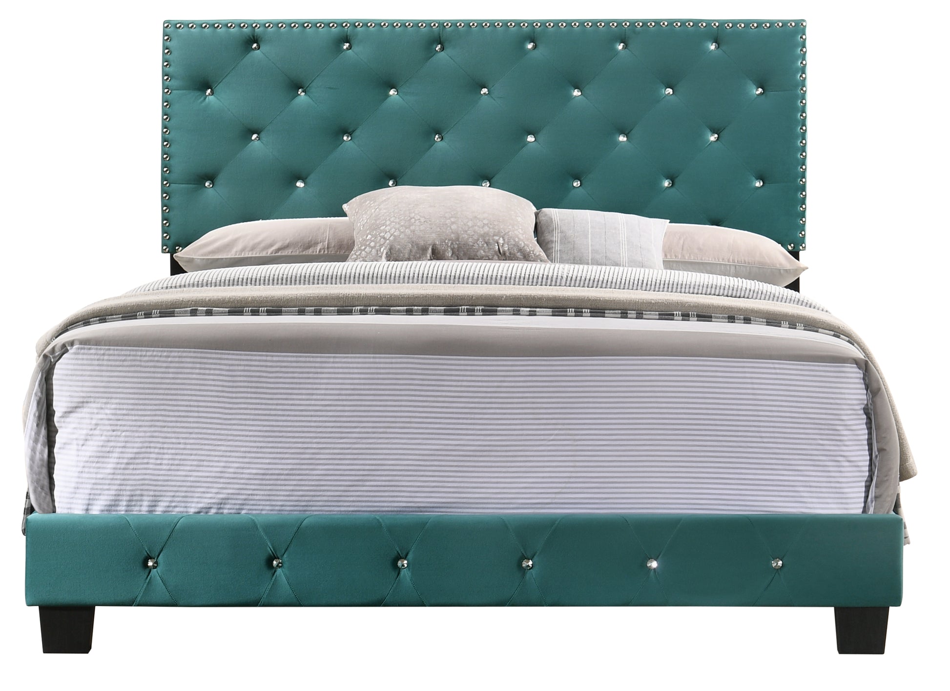 Stylish King Bed For Your Bedroom Green Foam Velvet