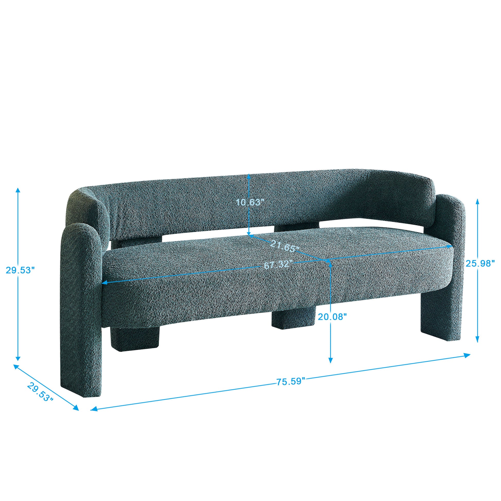 75.59" Wide Boucle Upholstery Modern Sofa For Living Room Green Green Polyester Wood Primary Living Space Tight Back Modern Rolled Arms Foam Boucle 1 Seat