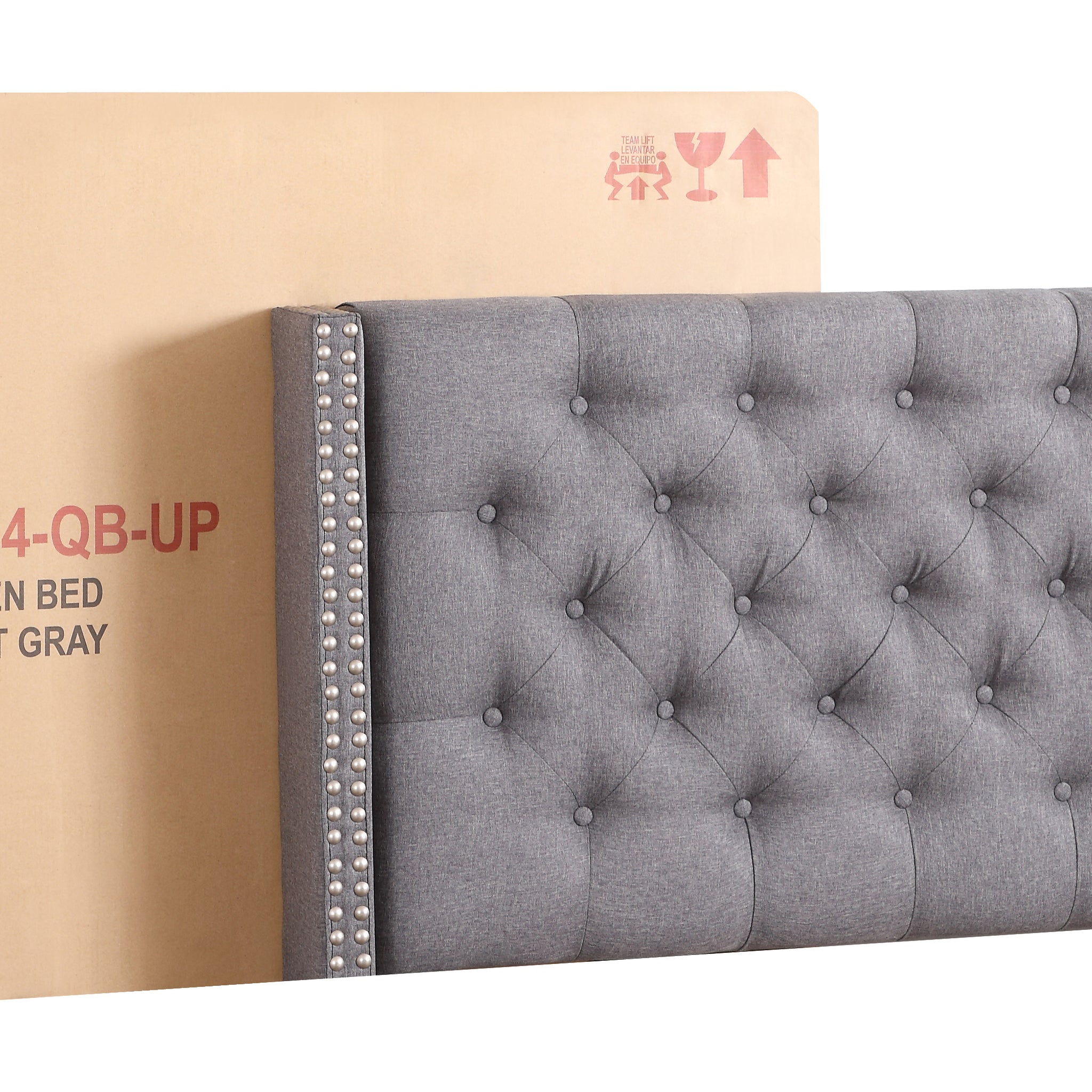 Elegant Transitional Queen Bed In Gray Queen Gray Foam Fabric