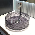 Glass Basin Circular Vessel Bathroom Basin, Bathroom Countertop Basin Transparent Grey Grey Bathroom Modern Glass