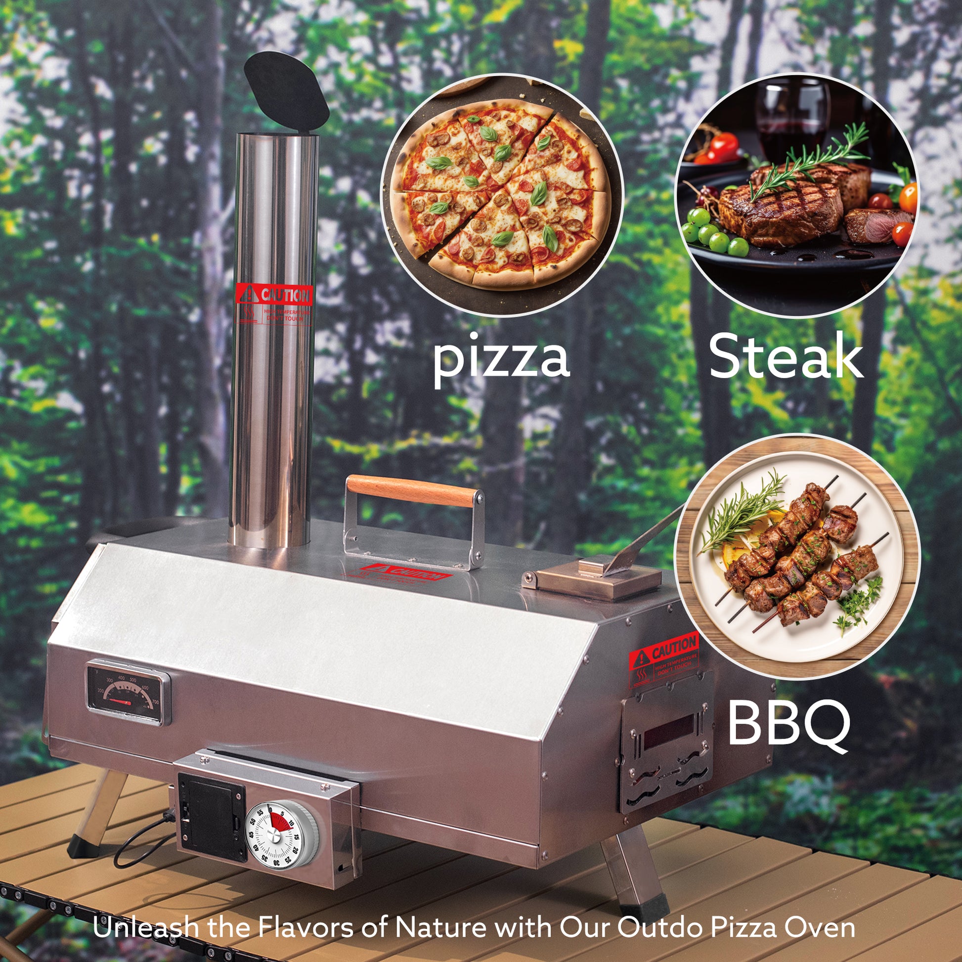 Stainless Steel Pizza Oven Outdoor 12" Automatic Rotatable Pizza Ovens,Portable Wood Fired Pizza Oven Pizza Maker With Timer, Built In Thermometer,Pizza Cutter & Carry Bag Silver Garden & Outdoor American Design Stainless Steel Stainless Steel