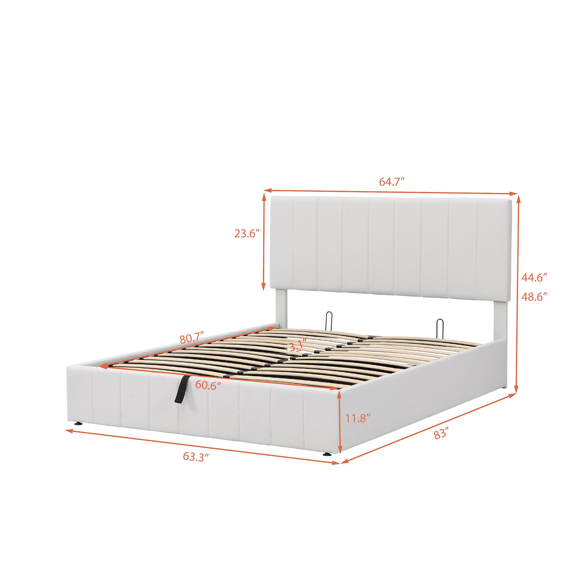 Queen Size Upholstered Platform Bed With A Hydraulic Storage System White White Upholstered