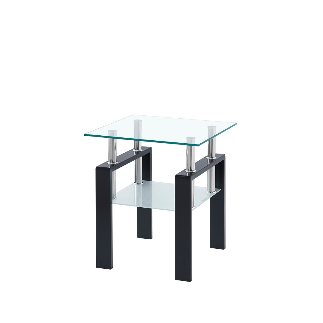Tempered Transparent Glass End Table, 2 Layers Small Table With Storage, Living Room Side Table Clear Tempered Glass