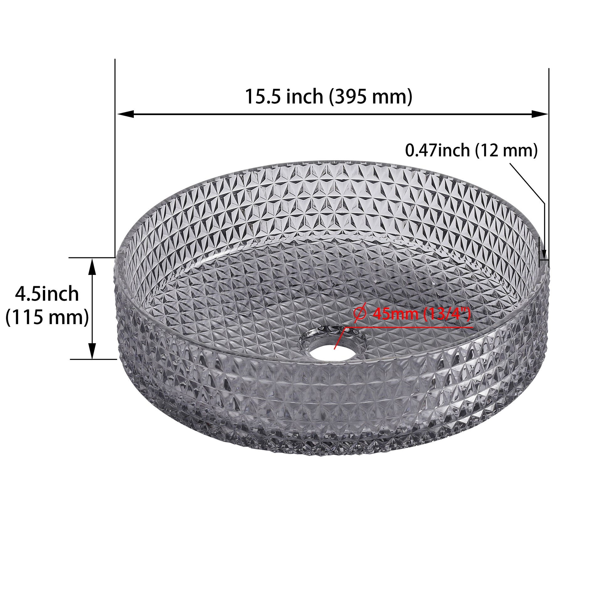 Glass Basin Circular Vessel Bathroom Basin, Bathroom Countertop Basin Transparent Grey Grey Bathroom Modern Glass