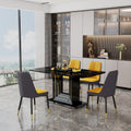 Table And Chair Set, 1 Table, 4 Pu Chairs. Black Imitation Marble Pattern Desktop. Black Mdf Table Legs. Chair With Orange Dark Gray Dual Tone Pu Leather Backrest And Black Metal Legs F Sq C 007 Black Mdf Glass