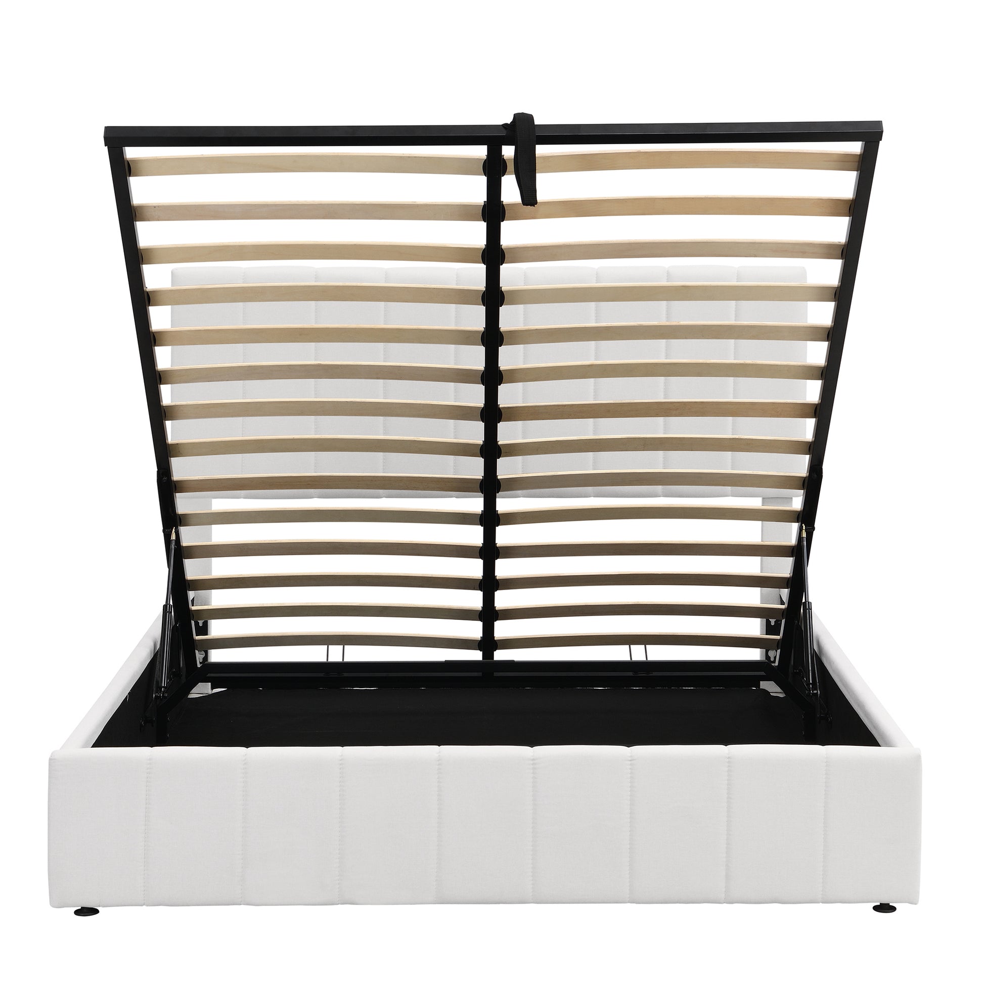 Queen Size Upholstered Platform Bed With A Hydraulic Storage System White White Upholstered