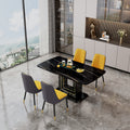 Table And Chair Set, 1 Table, 4 Pu Chairs. Black Imitation Marble Pattern Desktop. Black Mdf Table Legs. Chair With Orange Dark Gray Dual Tone Pu Leather Backrest And Black Metal Legs F Sq C 007 Black Mdf Glass