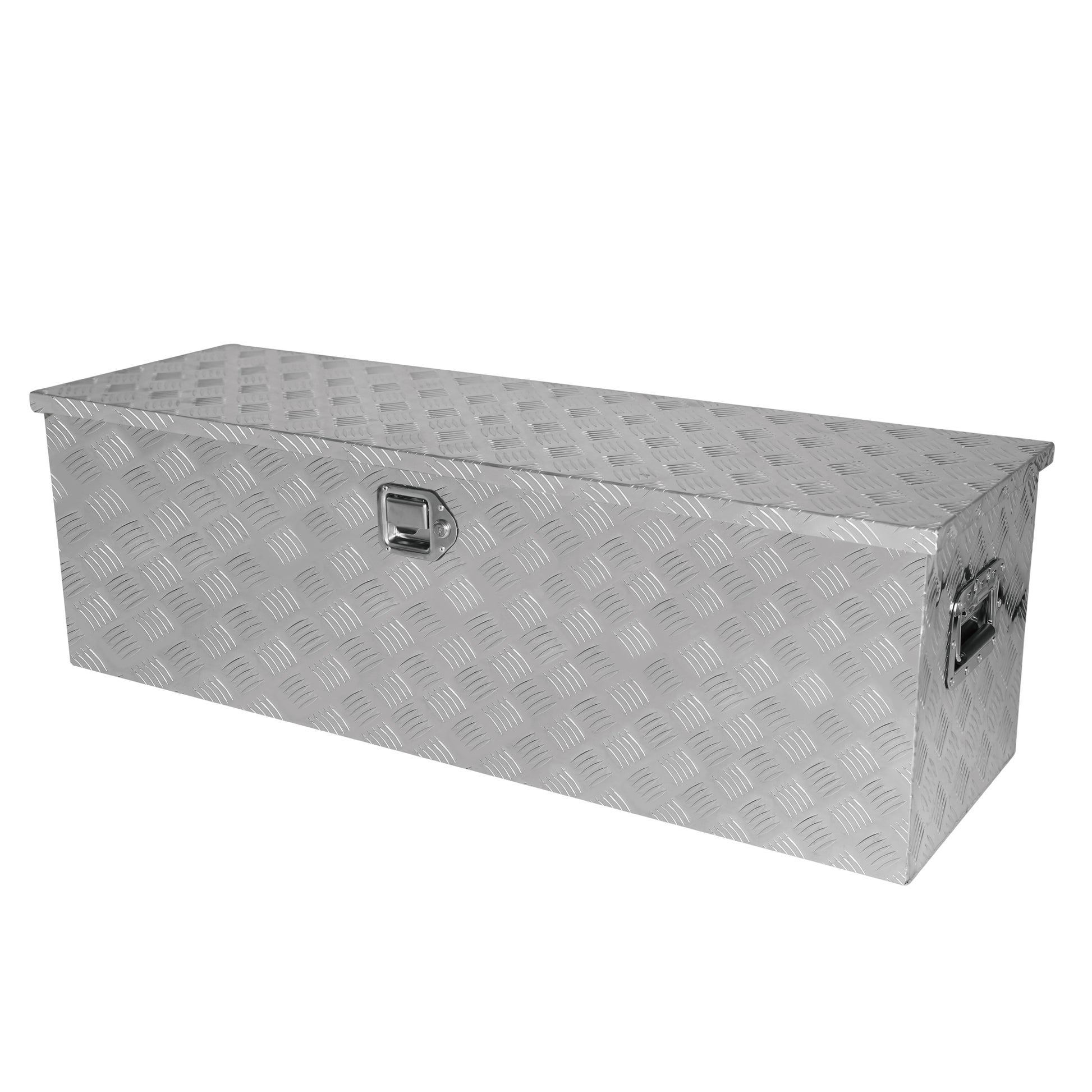 48 Inch Heavy Duty Silver Aluminum Stripes Plated Tool Long Box Pick Up Truck Bed Rv Trailer Toolbox Storage Organizer, Waterproof Underbody Tool Box Storage With Lock And Key 48" 15.2" 15.2" Silver Aluminum