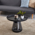 Smoke Glass Base With Black Painting Top Coffee Table, Living Room Center Table Smoke Glass