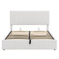 Queen Size Upholstered Platform Bed With A Hydraulic Storage System White White Upholstered