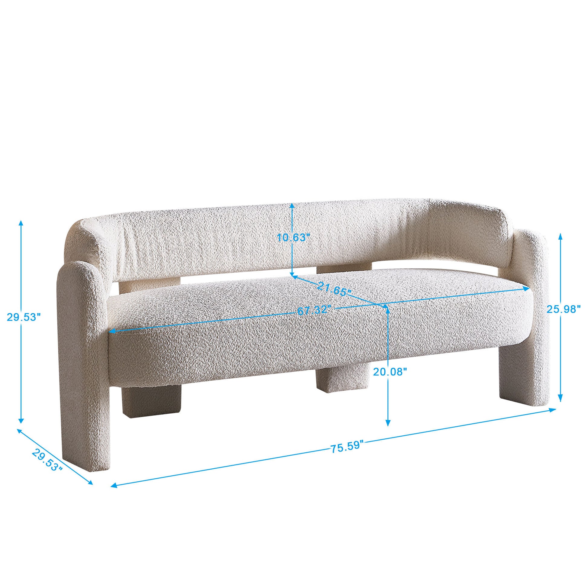 75.59" Wide Boucle Upholstery Modern Sofa For Living Room Beige Beige Polyester Wood Primary Living Space Tight Back Modern Rolled Arms Foam Boucle 1 Seat