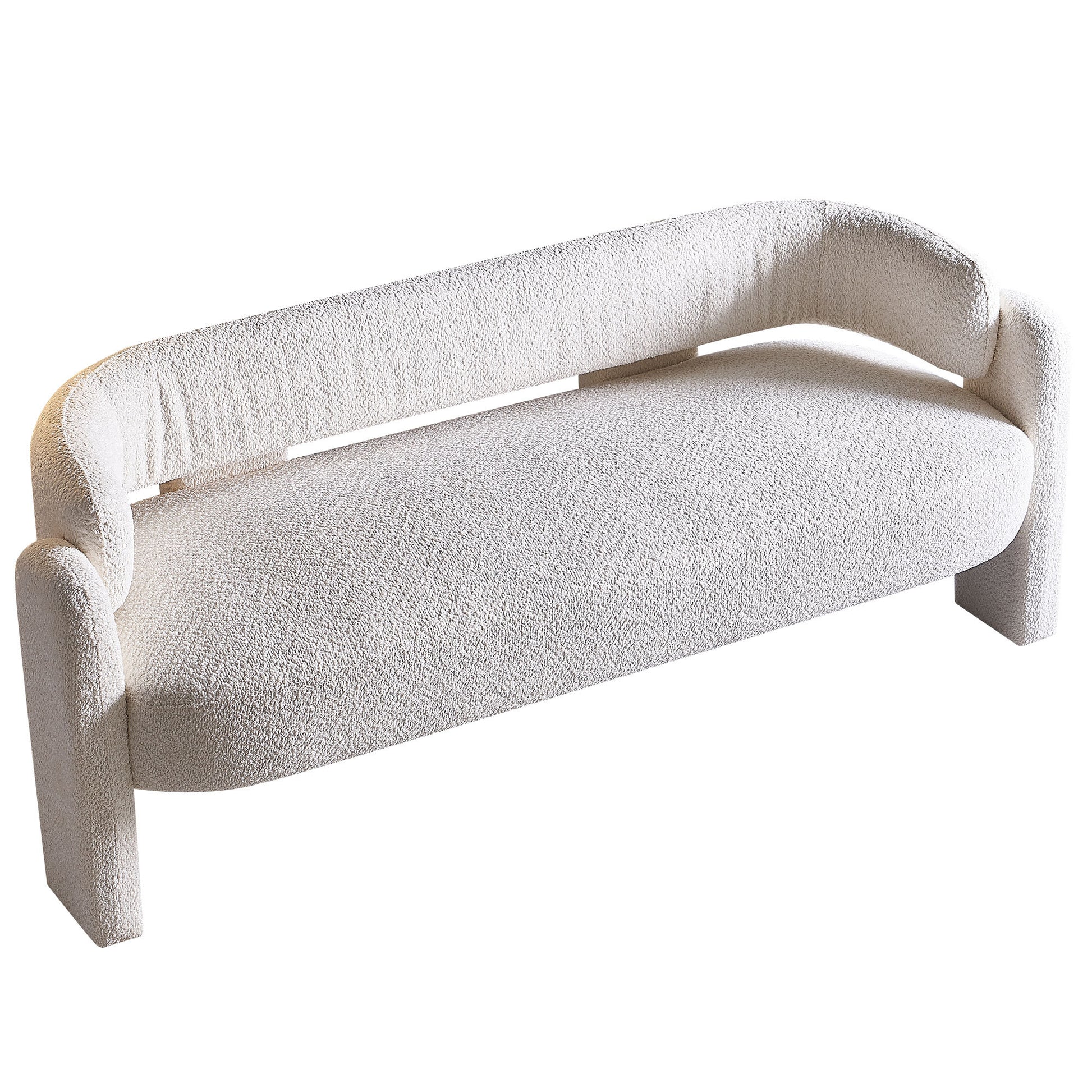 75.59" Wide Boucle Upholstery Modern Sofa For Living Room Beige Beige Polyester Wood Primary Living Space Tight Back Modern Rolled Arms Foam Boucle 1 Seat