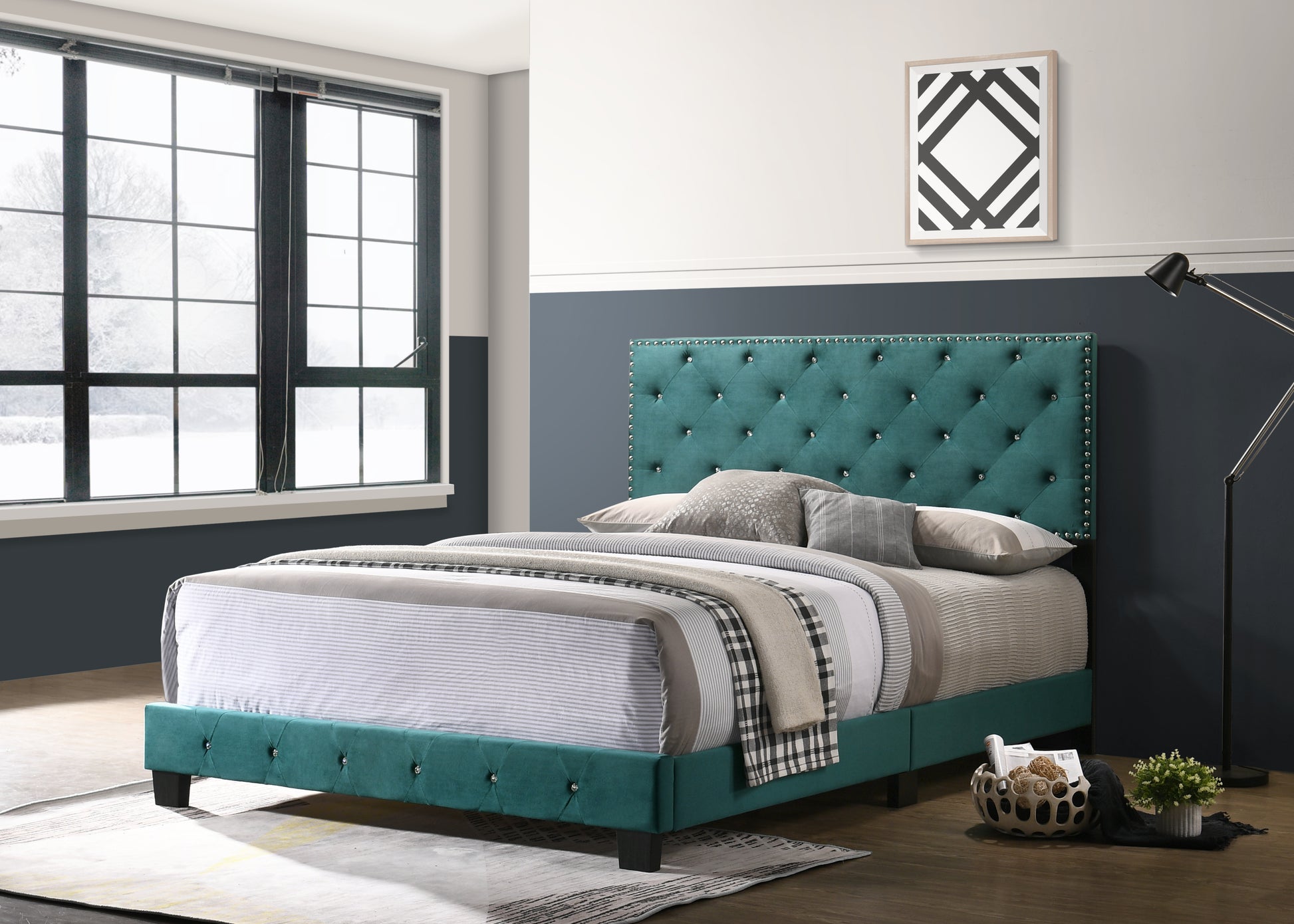 Stylish King Bed For Your Bedroom Green Foam Velvet