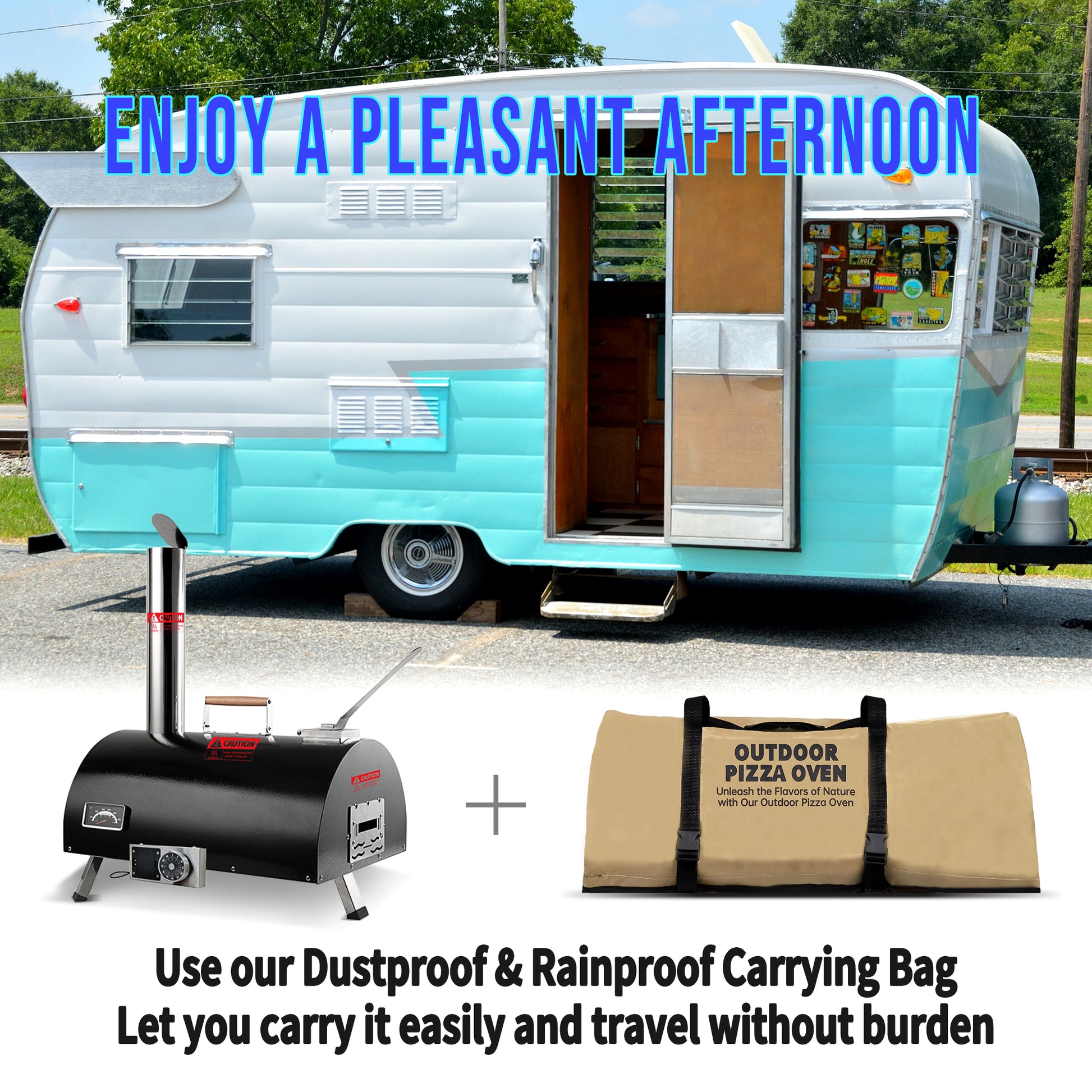 Black Pizza Oven Outdoor 12" Automatic Rotatable Pizza Ovens Portable Stainless Steel Wood Fired Pizza Oven Pizza Maker With Built In Thermometer Pizza Cutter Carry Bag Black Garden & Outdoor American Design Stainless Steel Stainless Steel