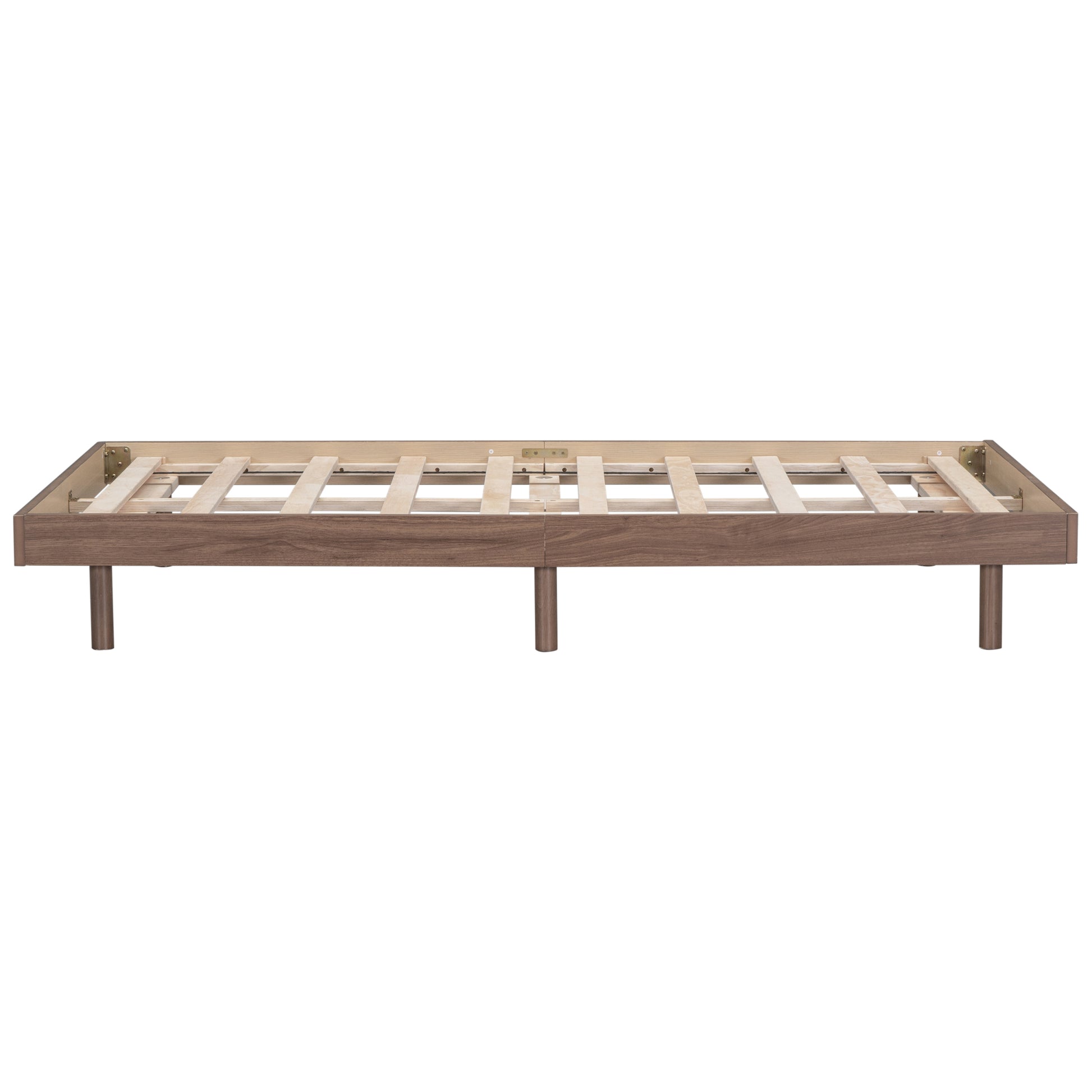 Modern Design Twin Size Floating Platform Bed Frame For Walnut Color Walnut Particle Board