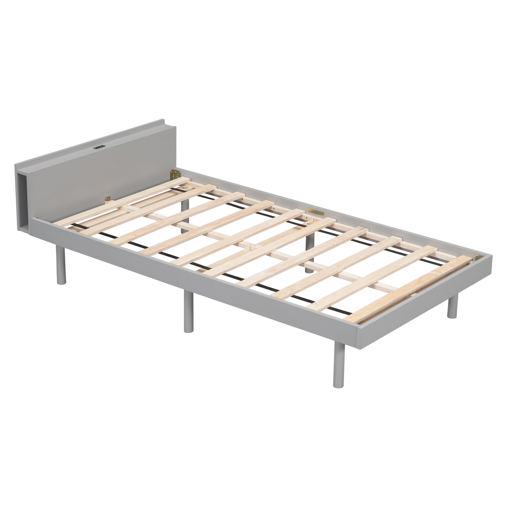 Modern Design Twin Size Platform Bed Frame With Built In Usb Port For Grey Color Grey Particle Board