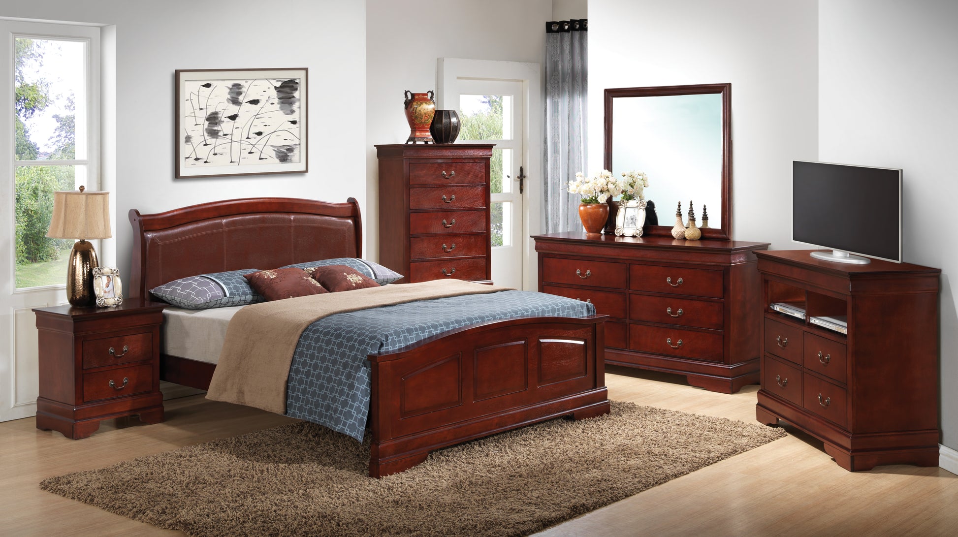 Elegant Cherry King Bed With Traditional Charm Cherry Particle Board