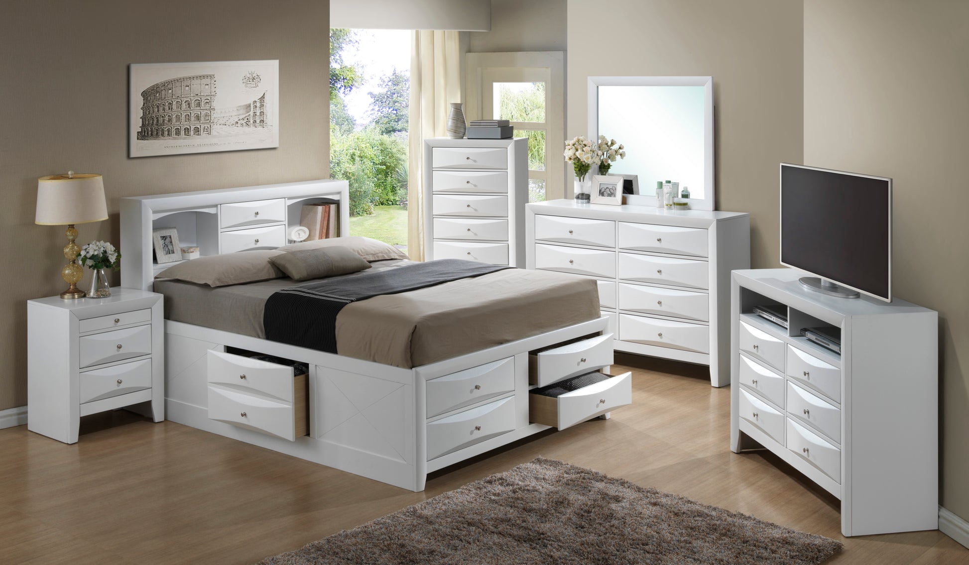 Marilla G1570G Qsb3 Queen Storage Bedwhite White Particle Board