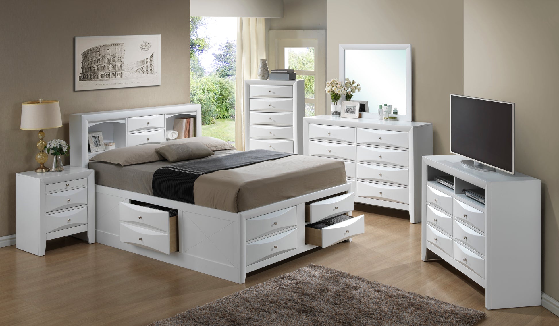 Marilla G1570G Ksb3 King Storage Bedwhite White Particle Board