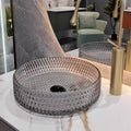 Glass Basin Circular Vessel Bathroom Basin, Bathroom Countertop Basin Transparent Grey Grey Bathroom Modern Glass