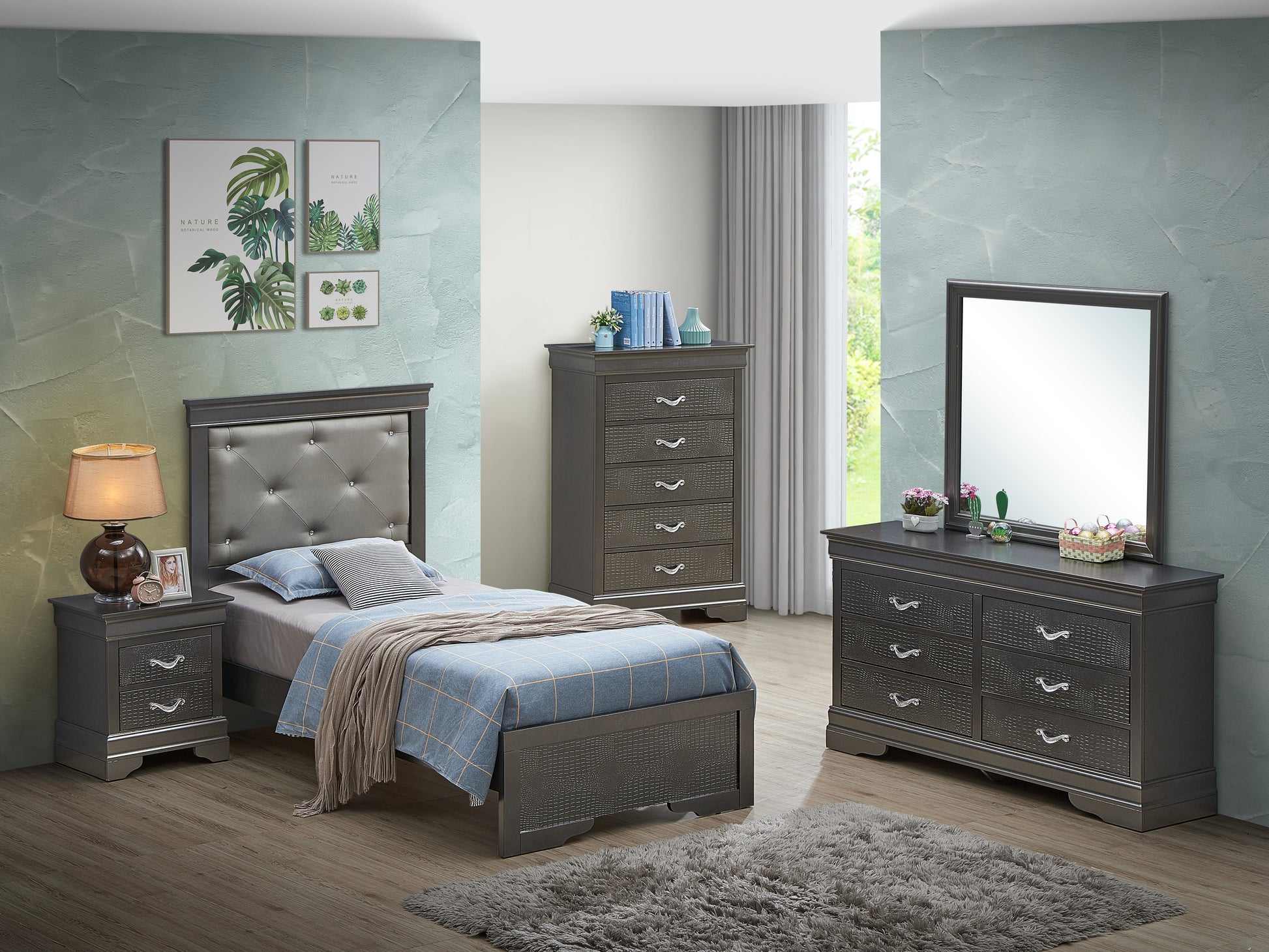 Lorana G6502B Tb2 Twin Bedmetalic Black Box Spring Required Twin Black Bedroom Particle Board