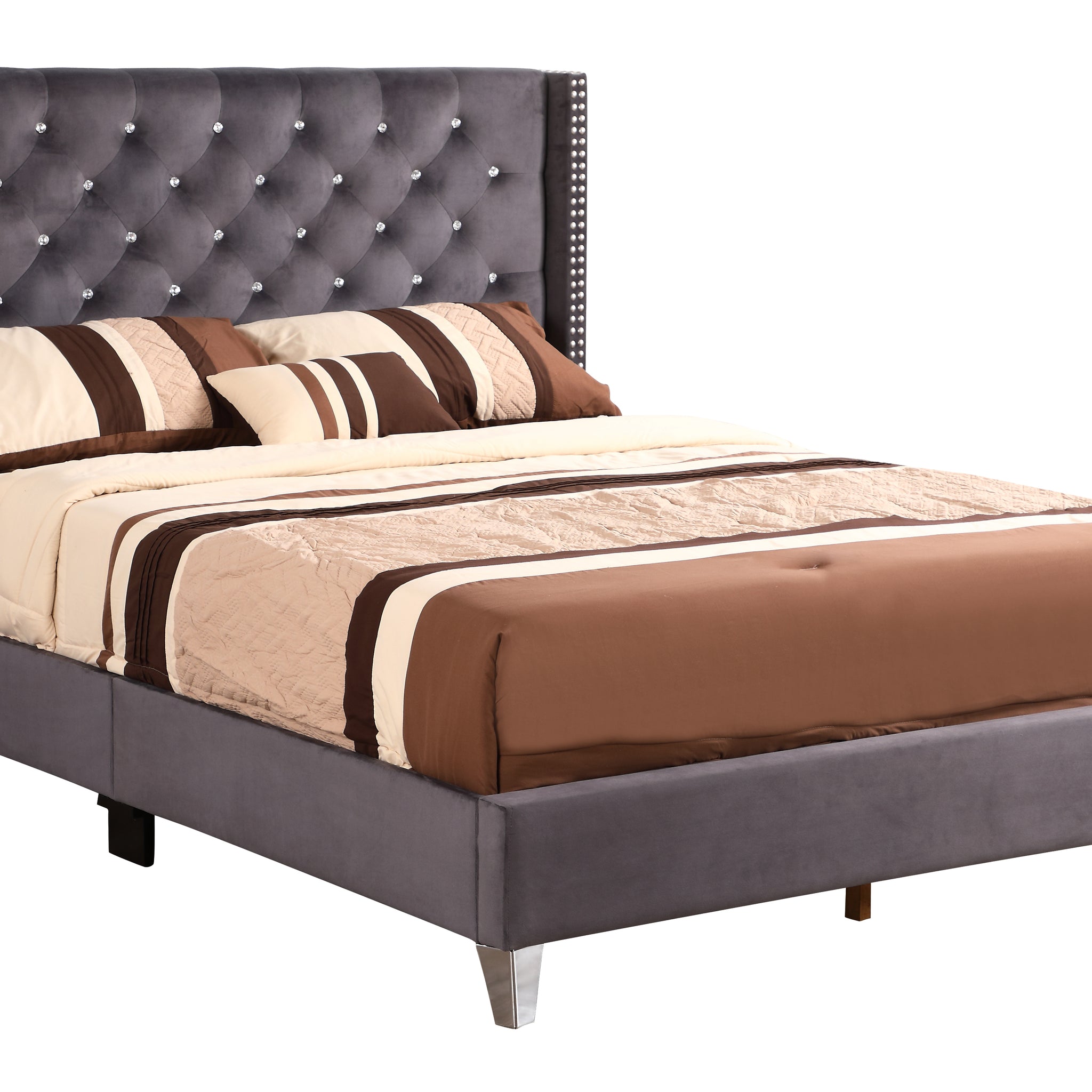 Julie G1920 Kb Up King Upholstered Bedgray Gray Foam Velvet