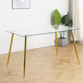 Modern Simple Table And Chair Set, One Table And Four Chairs. Transparent Tempered Glass Top, Gold Plated Legs. Gold Plated Metal Chair Legs Set Of 5 White Gold Dining Room Rectangular Kitchen &