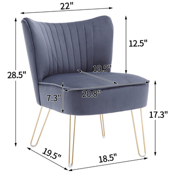 Hengming Modern Velvet Chair, Armless Side Chair, Metal Leg Chair, Suitable For Living Room And Bedroom Set Of 2 Dark Gray Velvet