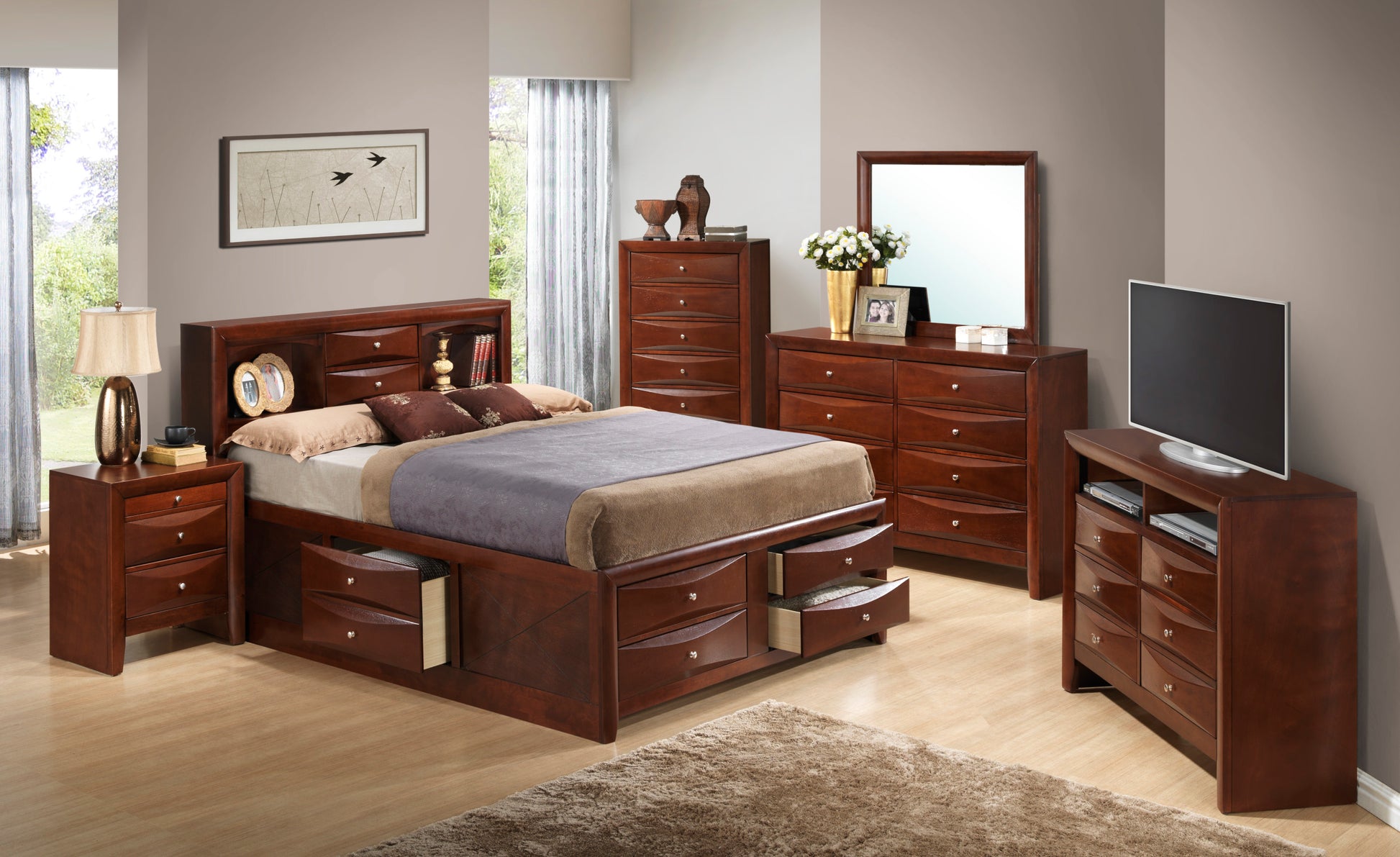 Marilla G1550G Qsb3 Queen Storage Bedcherry Cherry Particle Board