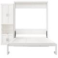 Queen Size Murphy Bed With 1 Side Cabinet Storage Shelf, 68 Inch Cabinet Bed Folding Wall Bed With Desk Combo Perfect For Guest Room, Study, Office,White Old Sku:Bs300491Aac Box Spring Not Required Queen Antique Grey White Wood White Pine Murphy Solid