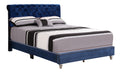 Transitional Navy Blue Upholstered Bed Navy Blue Foam Velvet