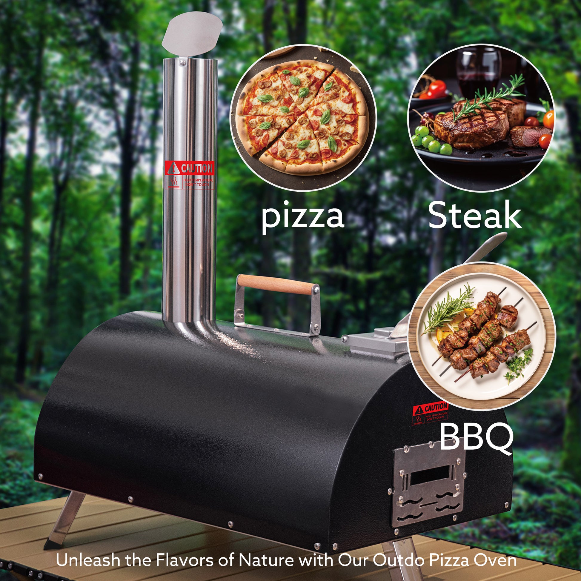 Black Pizza Oven Outdoor 12" Automatic Rotatable Pizza Ovens Portable Stainless Steel Wood Fired Pizza Oven Pizza Maker With Built In Thermometer Pizza Cutter Carry Bag Black Garden & Outdoor American Design Stainless Steel Stainless Steel