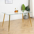 Modern Simple Table And Chair Set, One Table And Four Chairs. Transparent Tempered Glass Top, Gold Plated Legs. Gold Plated Metal Chair Legs Set Of 5 White Gold Dining Room Rectangular Kitchen &