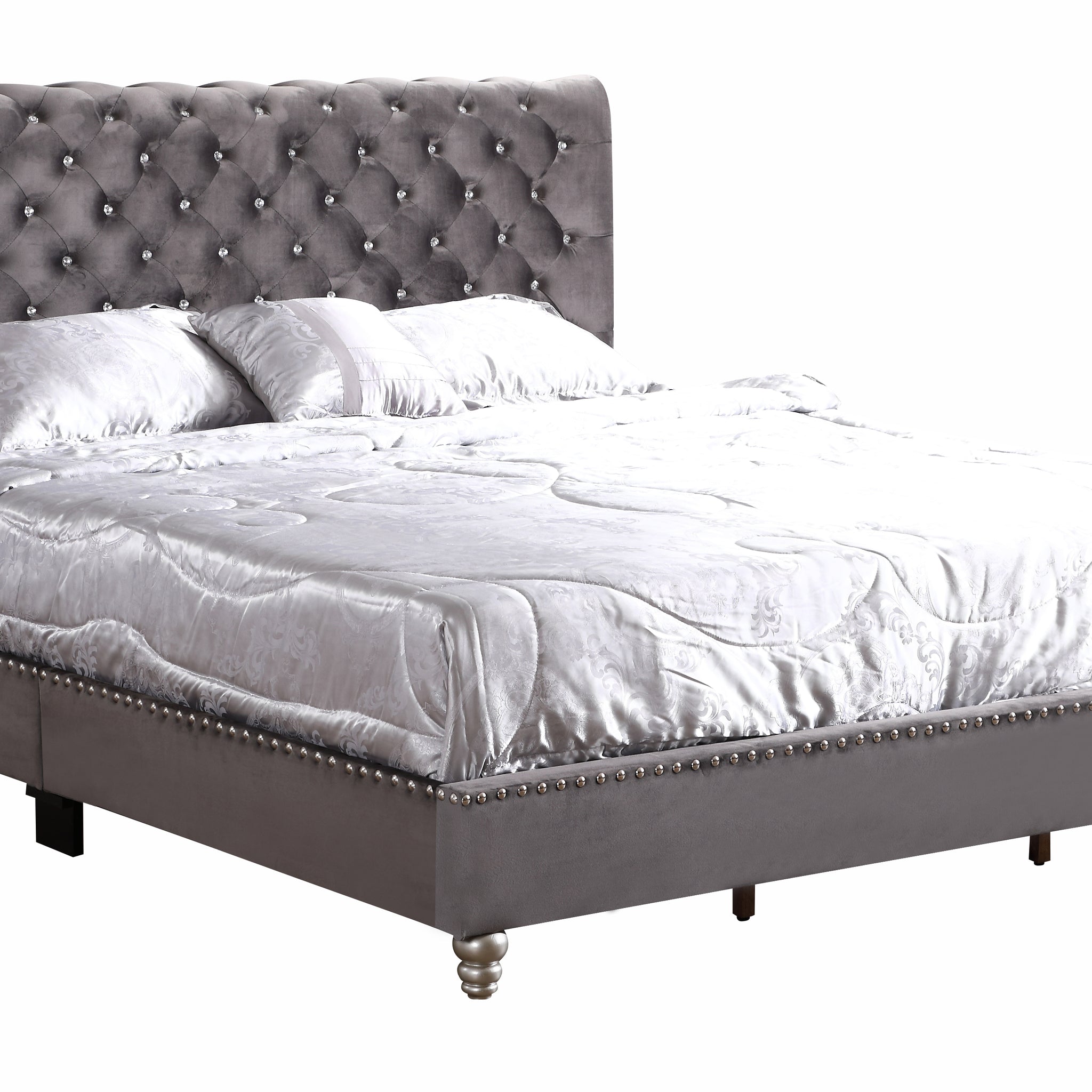 Maxx G1940 Kb Up Tufted Upholstered Bedgray Gray Foam Velvet