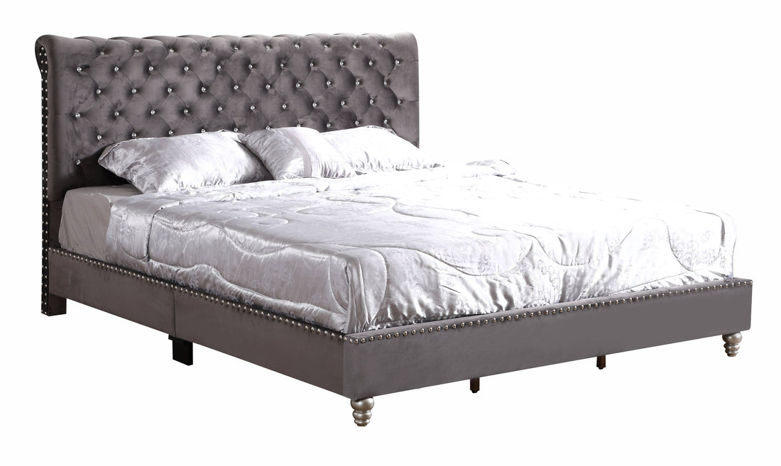 Maxx G1940 Kb Up Tufted Upholstered Bedgray Gray Foam Velvet