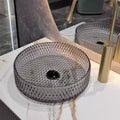 Glass Basin Circular Vessel Bathroom Basin, Bathroom Countertop Basin Transparent Grey Grey Bathroom Modern Glass