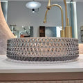 Glass Basin Circular Vessel Bathroom Basin, Bathroom Countertop Basin Transparent Grey Grey Bathroom Modern Glass