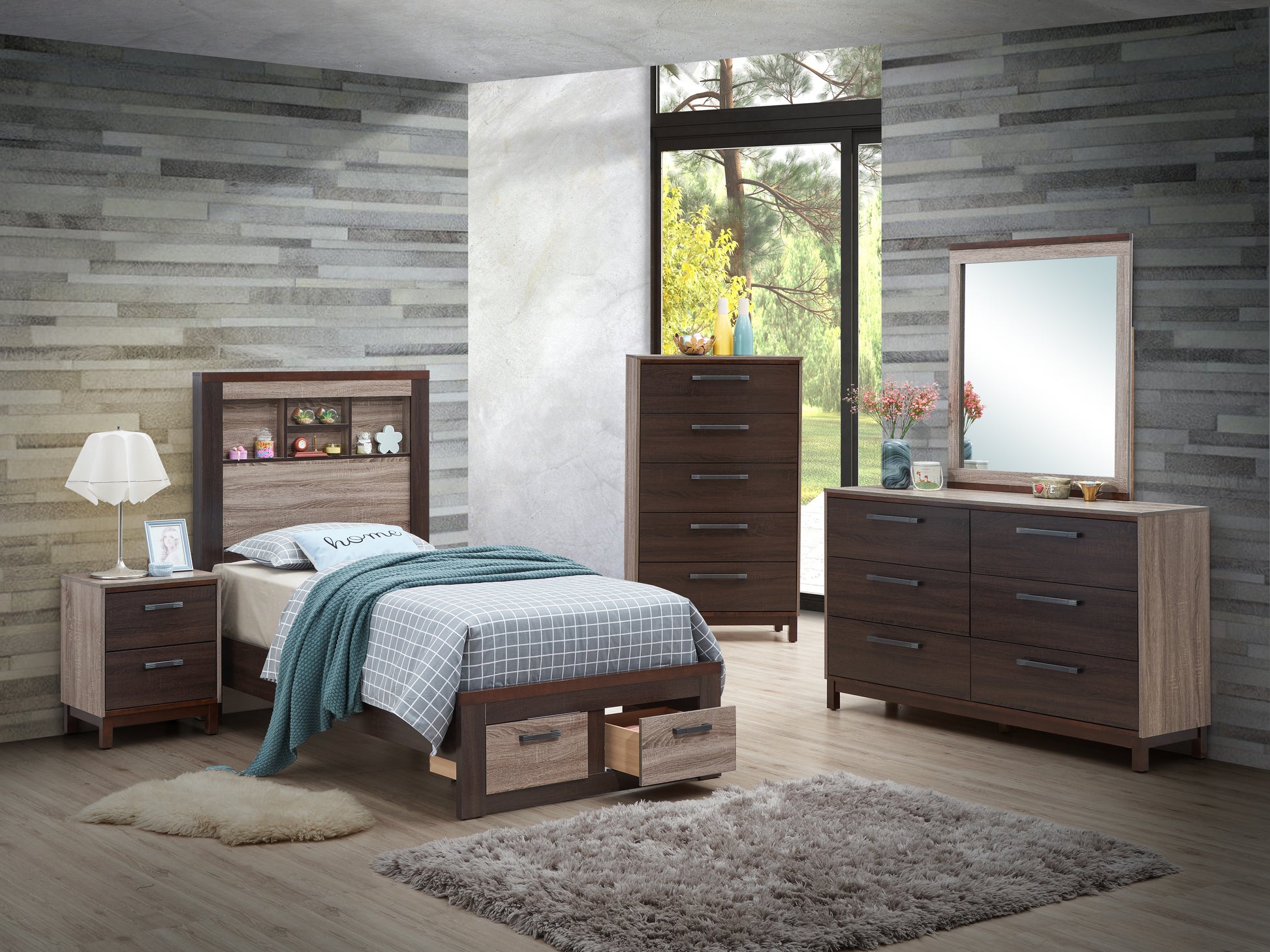 Magnolia G1400B Tb Twin Bedgray Brown Gray Mdf
