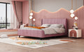 Queen Size Upholstered Platform Bed, Velvet, Pink Pink Upholstered