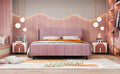 Queen Size Upholstered Platform Bed, Velvet, Pink Pink Upholstered