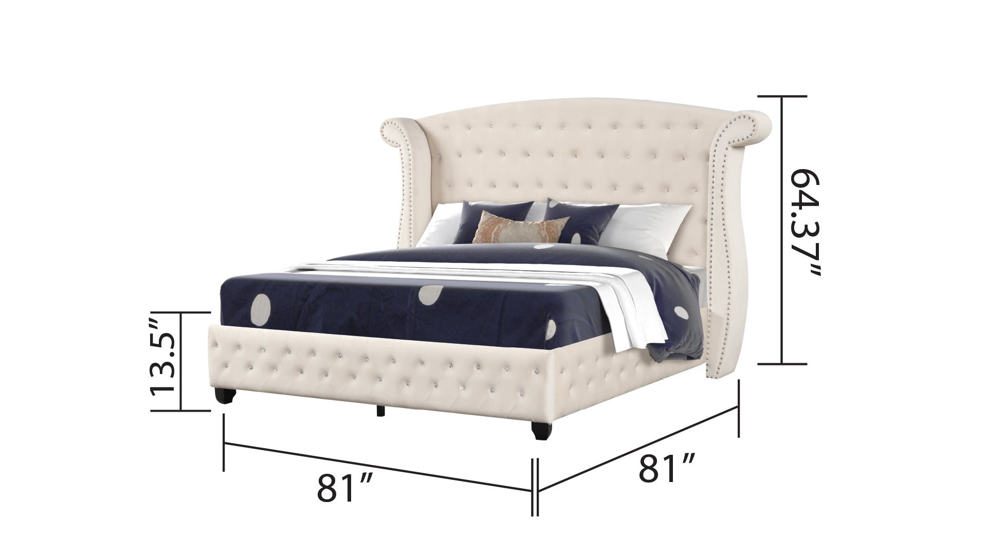 Sophia Crystal Tufted King 4 Pc Vanity Bedroom Set Made With Wood In Cream Box Spring Not Required King Cream Wood 4 Piece Set Bedroom Contemporary,Modern Upholstered Velvet Tufted Wood
