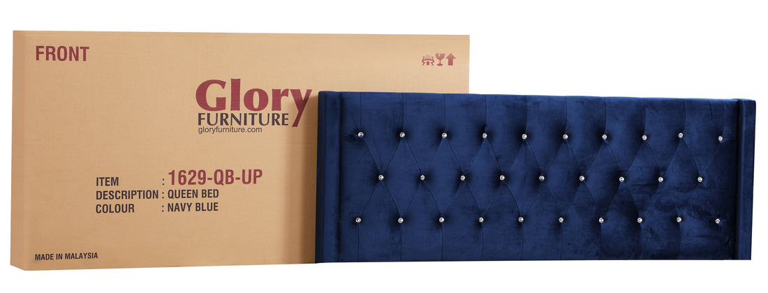 Modern Navy Blue Full Bed For Your Bedroom Box Spring Required Full Navy Blue Wood Foam Velvet