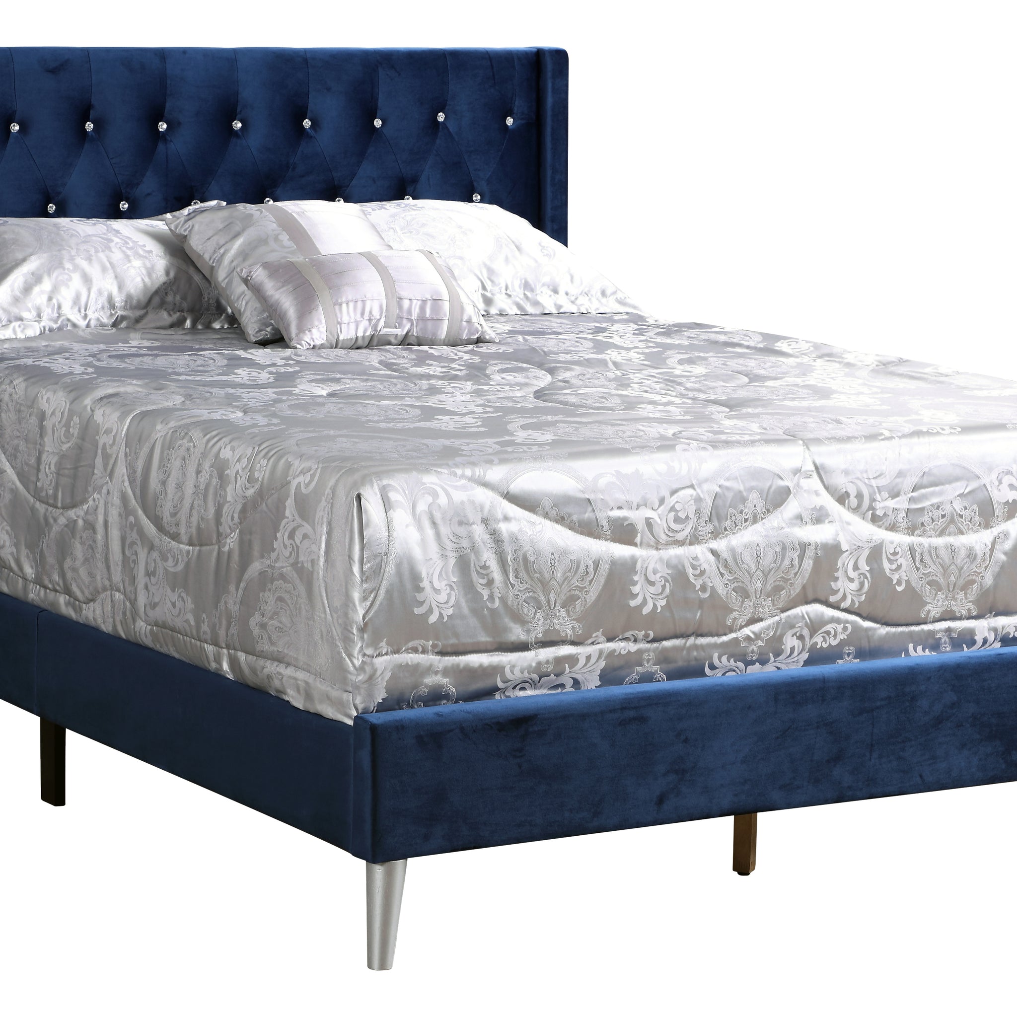 Modern Navy Blue Full Bed For Your Bedroom Box Spring Required Full Navy Blue Wood Foam Velvet