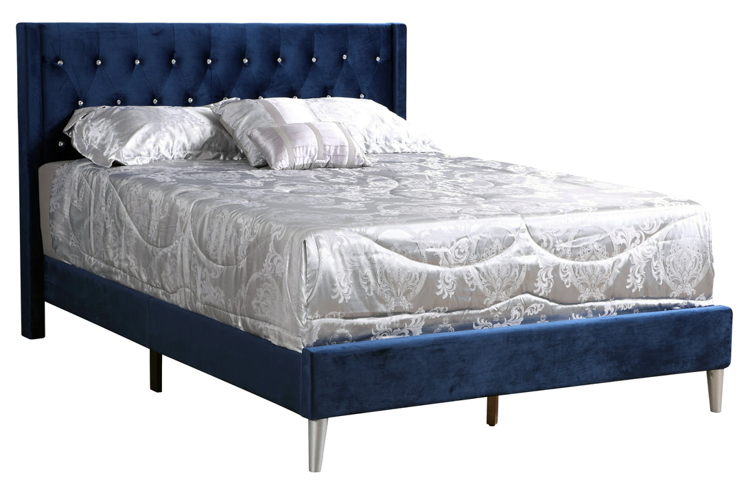 Modern Navy Blue Full Bed For Your Bedroom Box Spring Required Full Navy Blue Wood Foam Velvet