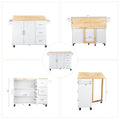 Kitchen Island & Kitchen Cart, Mobile Kitchen Island With Extensible Rubber Wood Table Top,Adjustable Shelf Inside Cabinet,3 Big Drawers, With Spice Rack, Towel Rack, Black Beech White Mdf