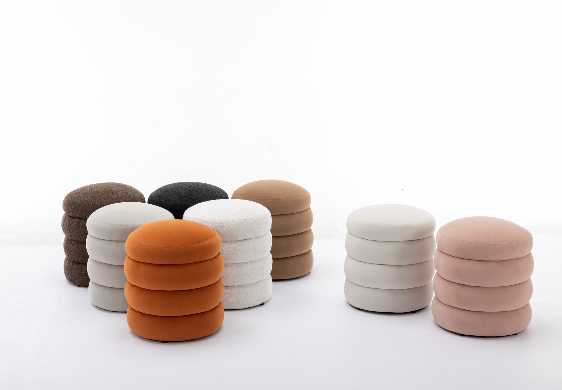 006 Soft Boucle Round Ottoman Footrest Stool,White White Boucle