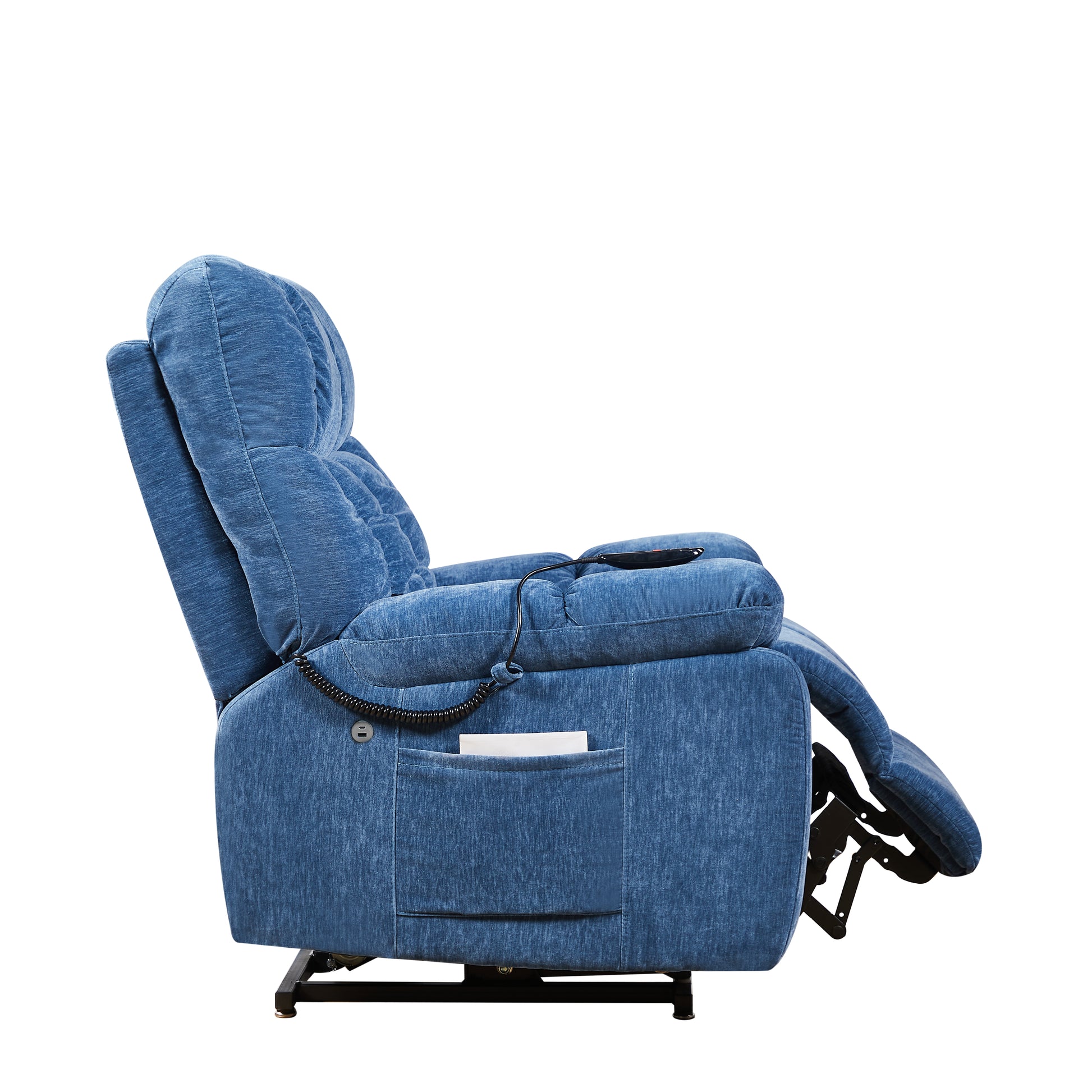 Liyasi Electric Power Lift Recliner Chair With Airbag Massage And Heating For Elderly, 3 Positions, 2 Side Pockets, Usb Charge Ports, High End Quality Cloth Power Reclining Chair Blue Foam Fabric