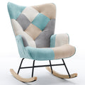 Modern Patchwork Accent Chair With Solid Wood Armrest And Feet, Mid Century Modern Accent Sofa, Fabric Sofa Chair For Living Room Bedroom Studio, Comfy Side Armchair For Bed Green Foam Cotton Linen